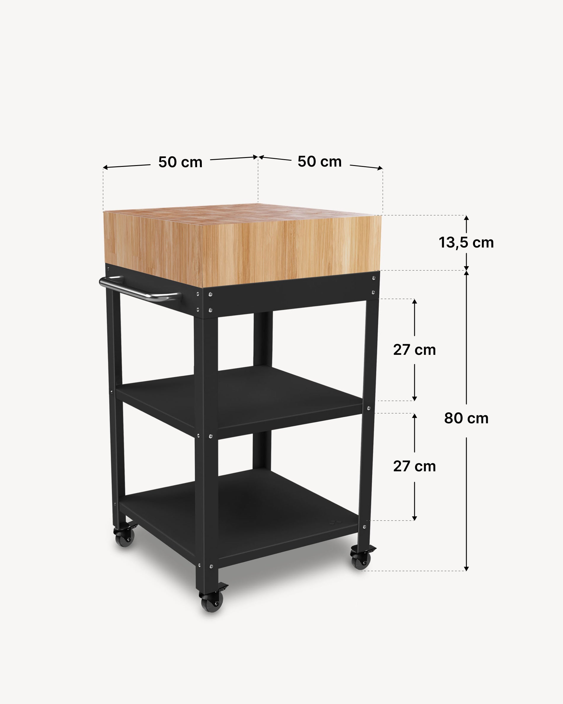 Afmetingen metalen dressoir 50x50 met blok
