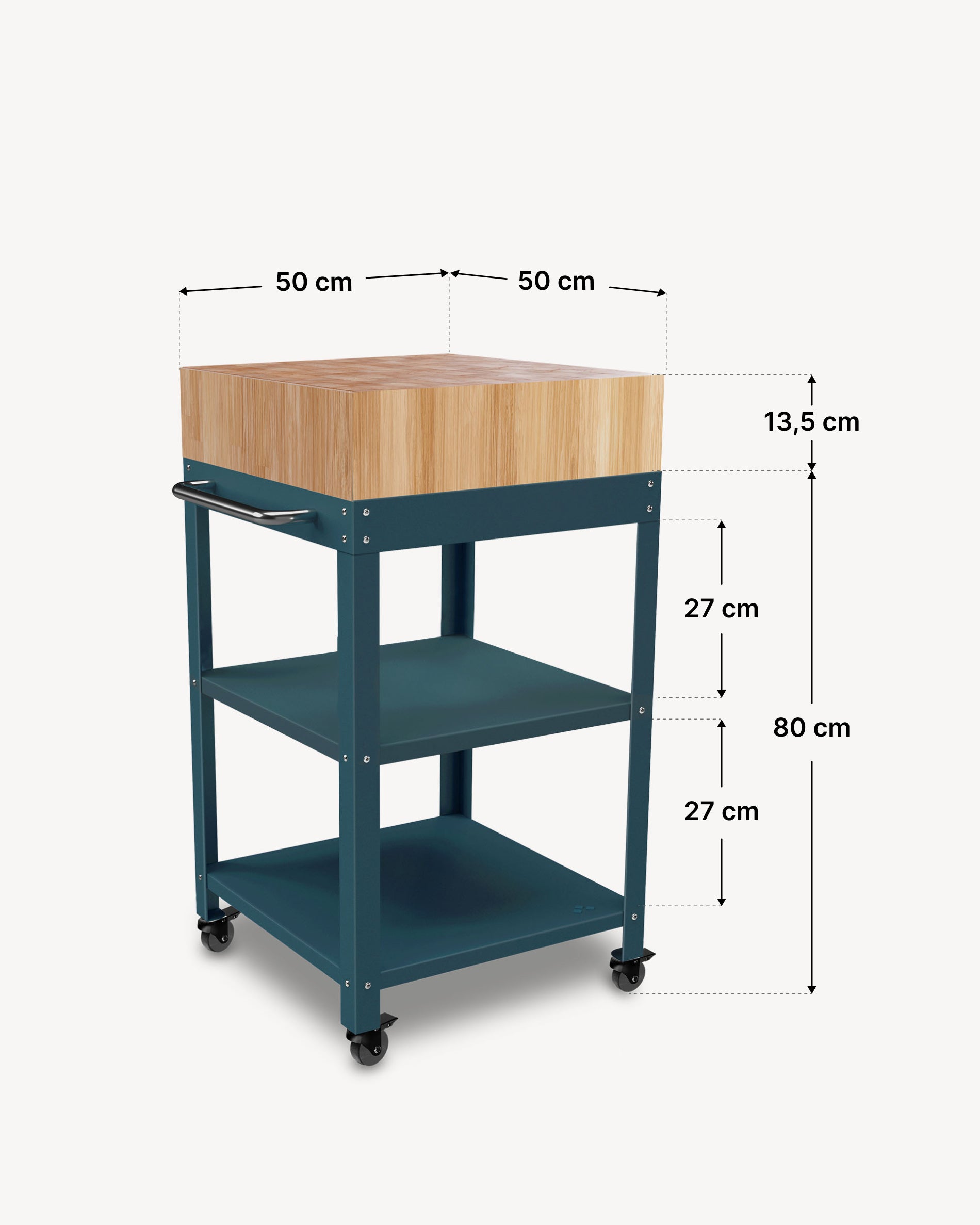 Afmetingen metalen dressoir 50x50 met blok