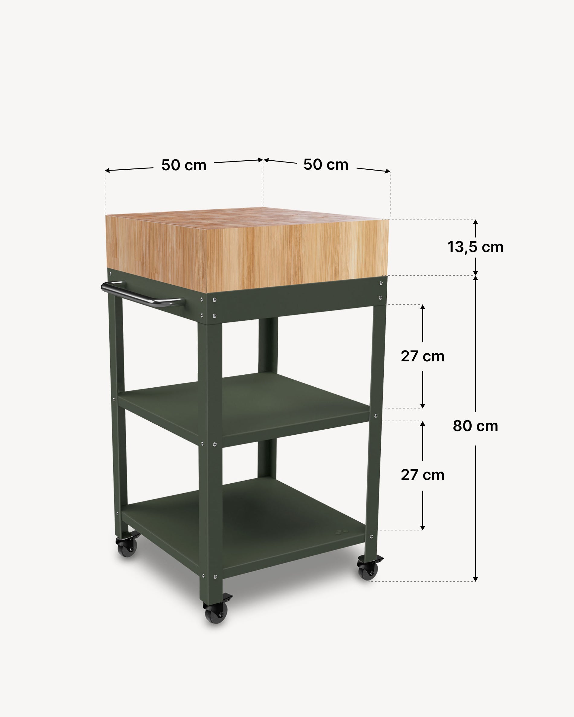 Afmetingen metalen dressoir 50x50 met blok