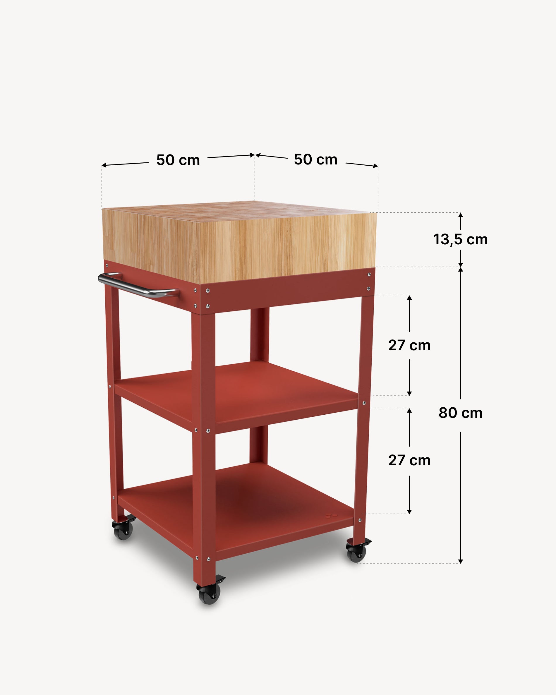 Afmetingen metalen dressoir 50x50 met blok