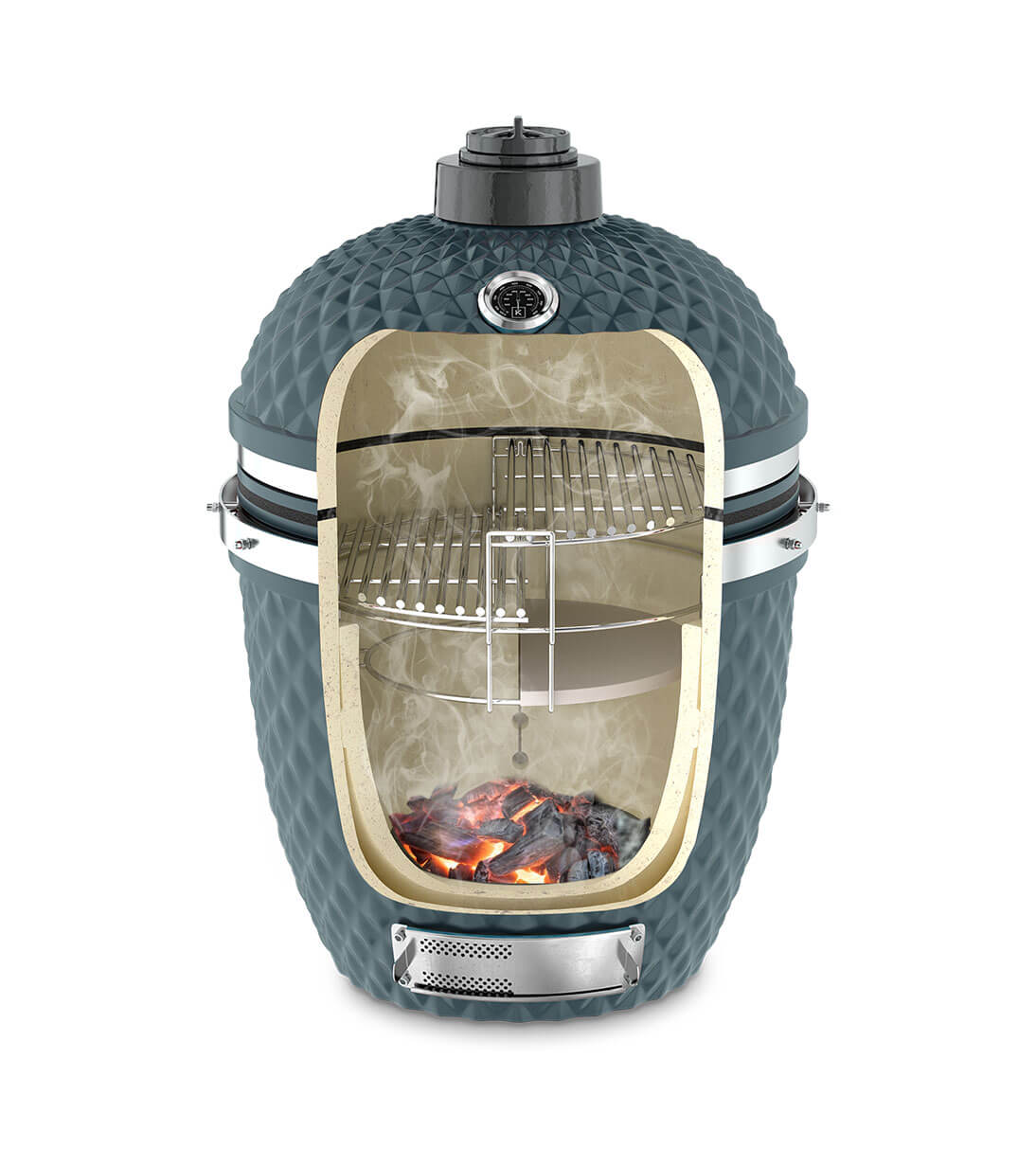 Sección vertical de un kamado Kokko azul océano