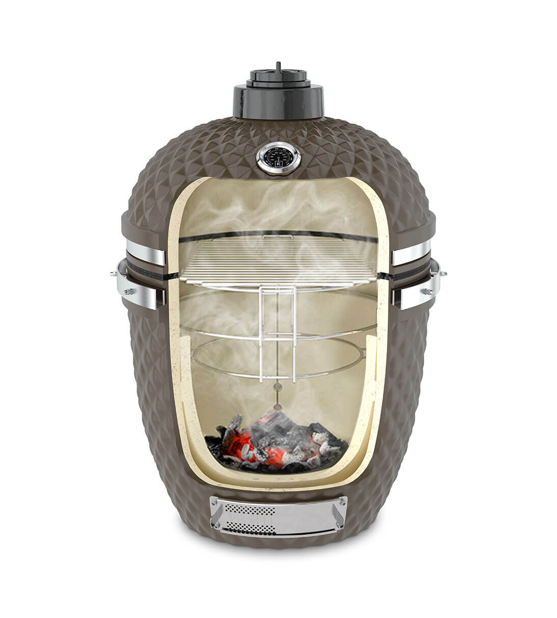 Sección vertical de un kamado Kokko verde oliva