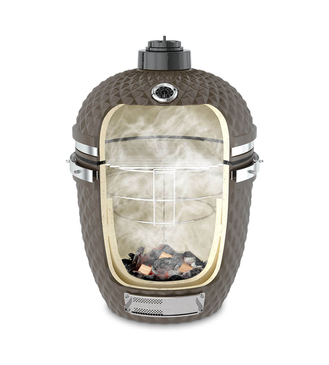Sección vertical de un kamado Kokko verde oliva