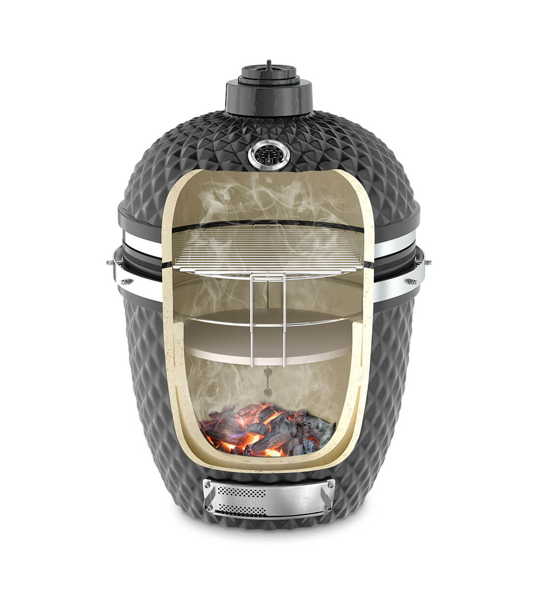 Sección vertical de un kamado Kokko negro intenso