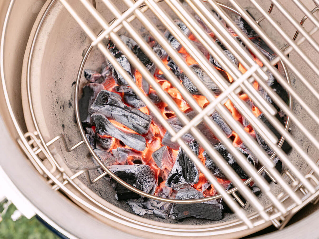 charbons ardents et demi grille de cuisson en inox