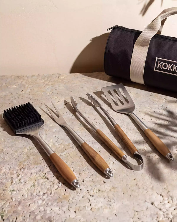 Lot de 4 ustensiles en inox et acacia