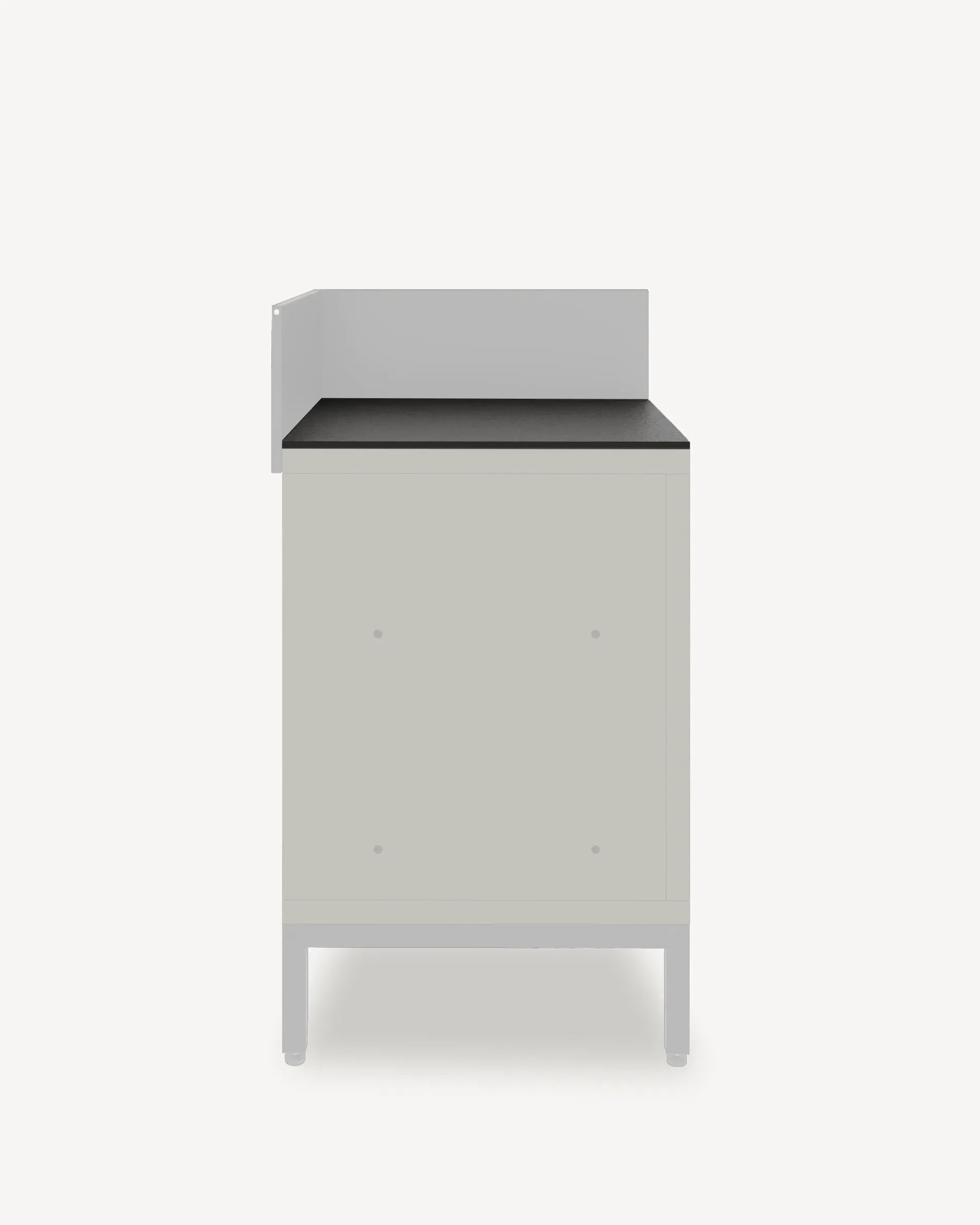 Caisson d'angle PILOTIS avec plateau noir et façade grise, packshot fond blanc