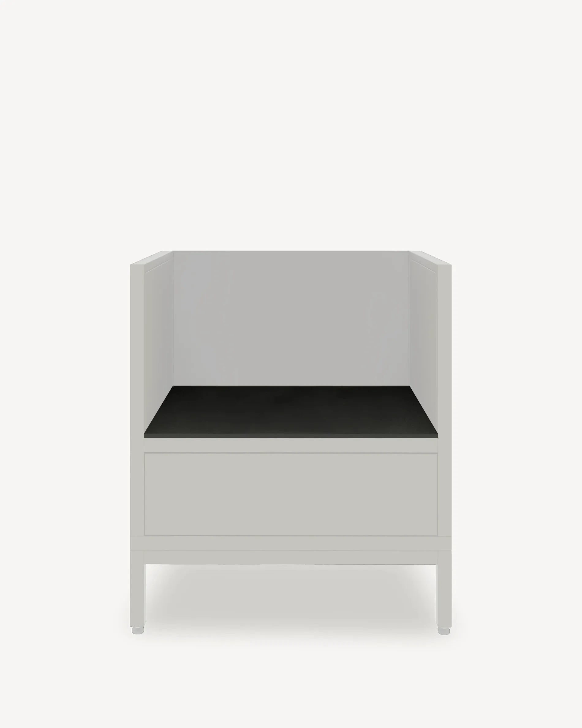 Caisson PILOTIS module Kamado avec plateau noir et façade grise, packshot fond blanc