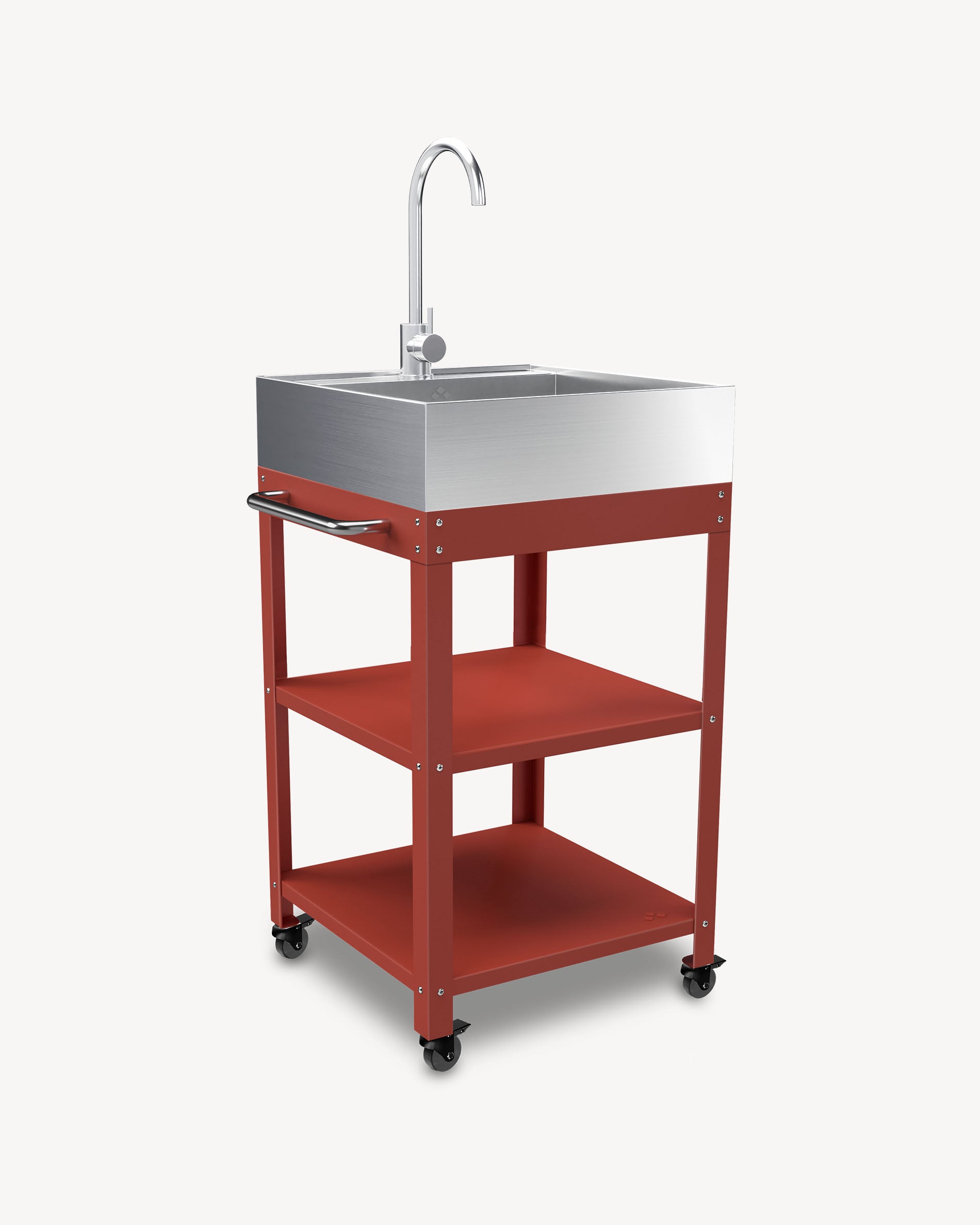 Desserte en Métal rouge avec évier Inox