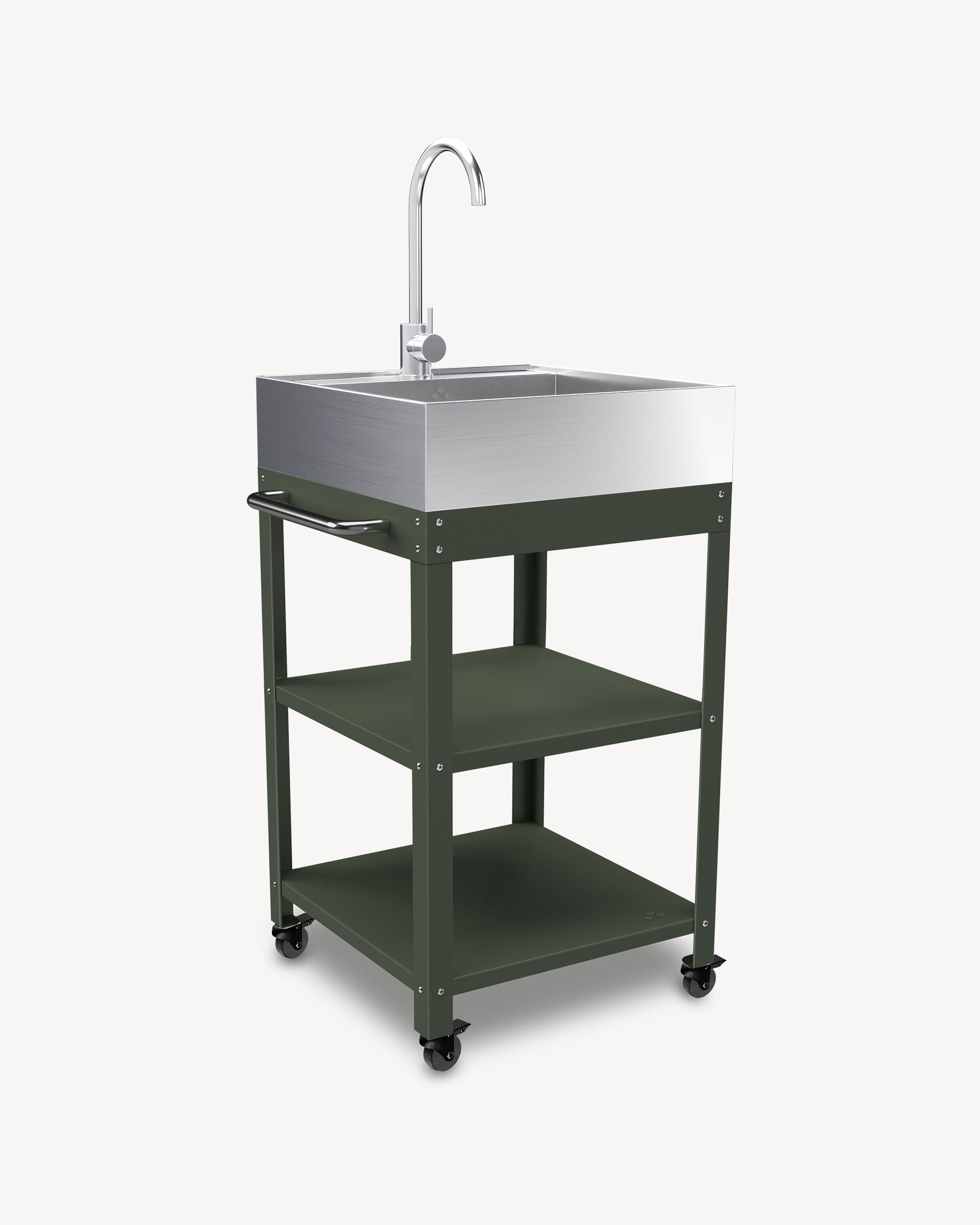 Desserte en Métal vert olive avec évier Inox