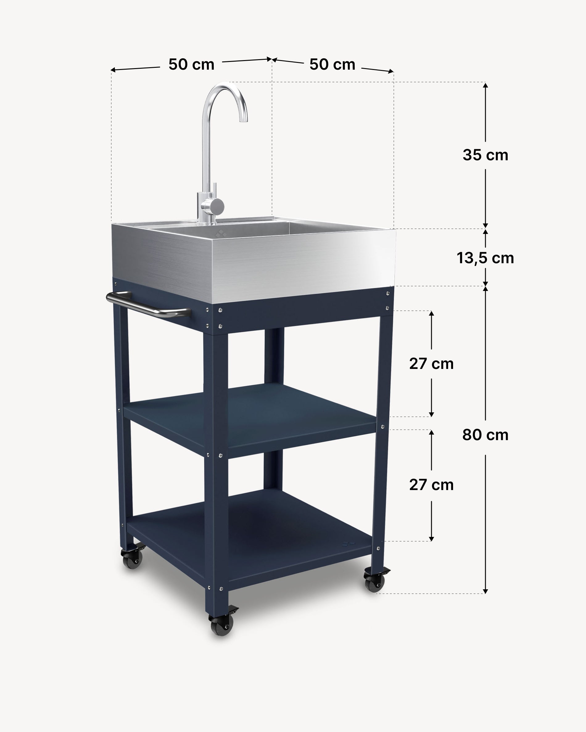 Dimensions desserte métal 50x50 avec évier en inox
