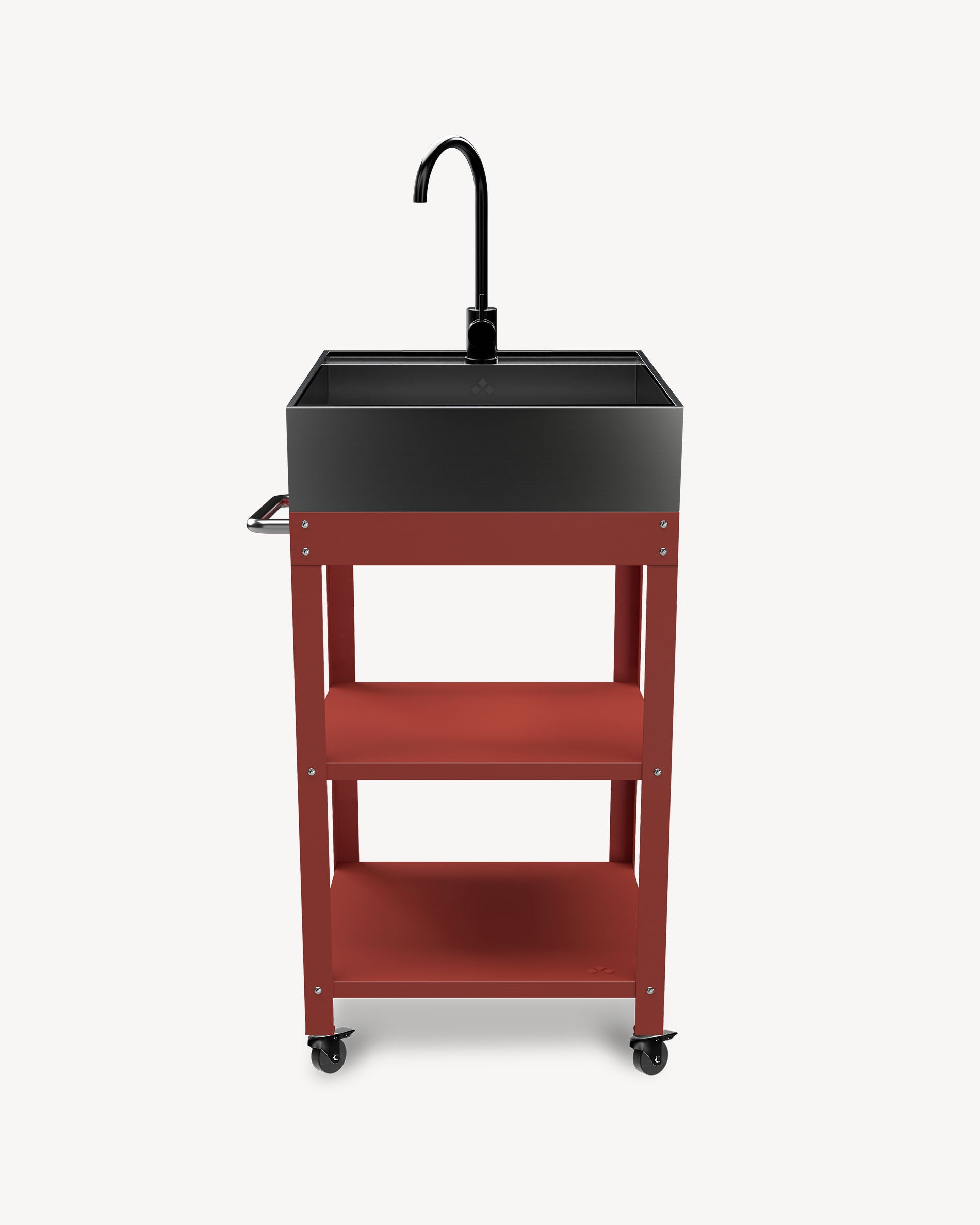 Desserte en Métal rouge avec évier Inox