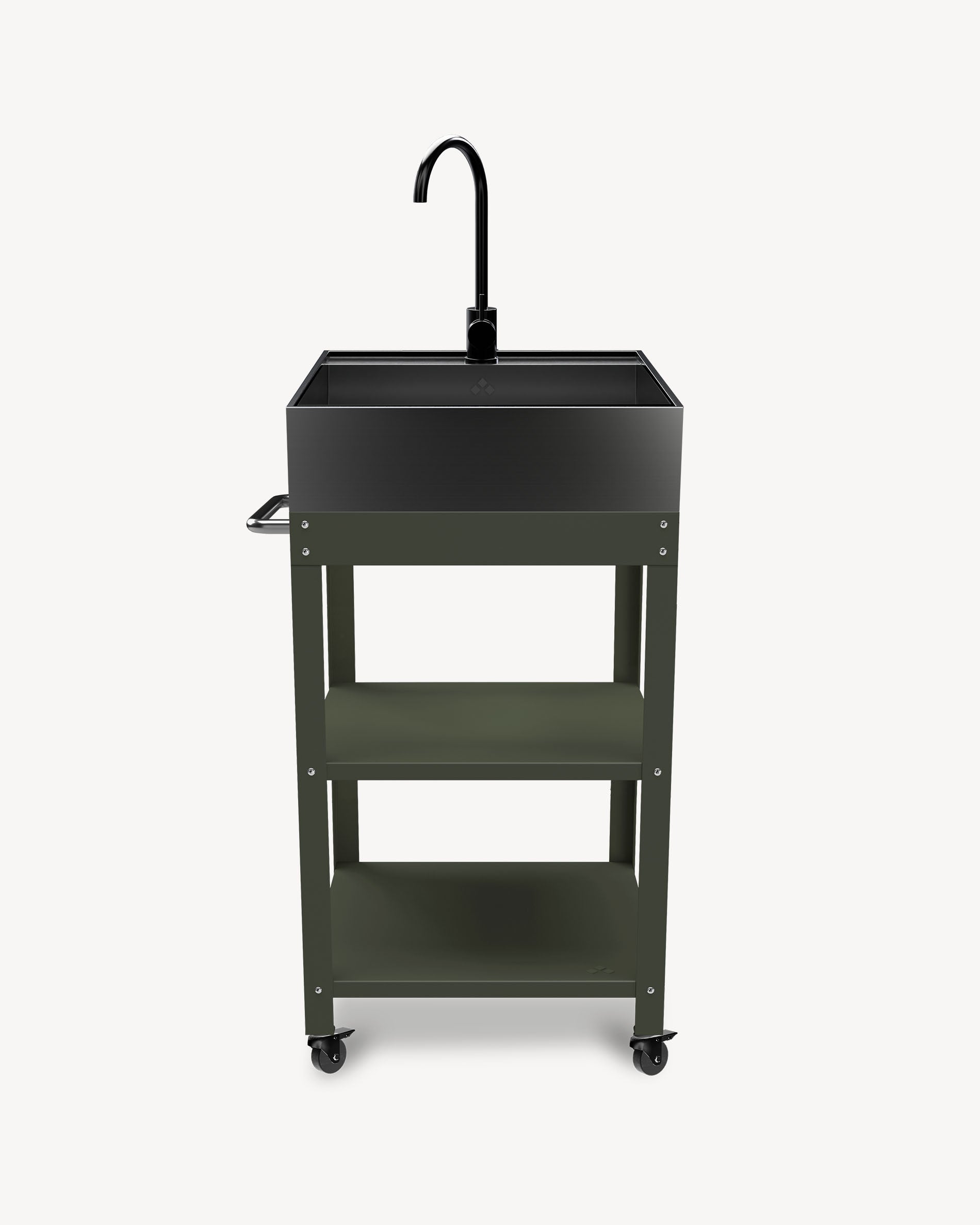 Desserte en Métal vert olive avec évier Inox