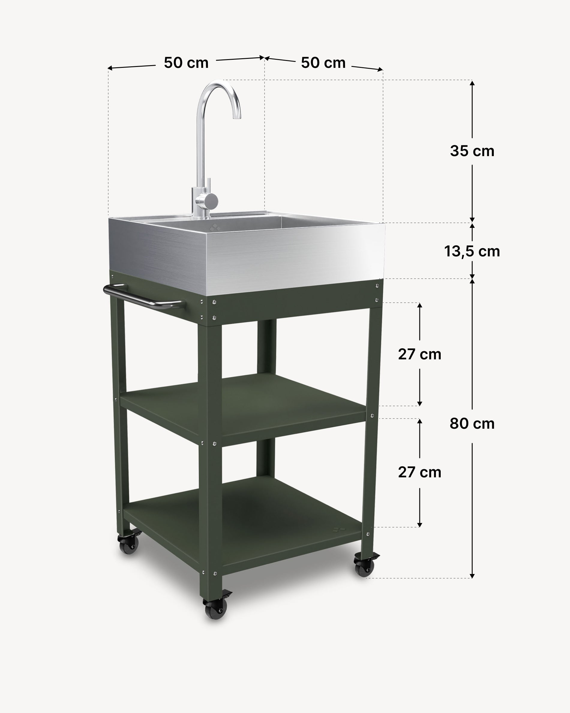 Dimensions desserte métal 50x50 avec évier en inox