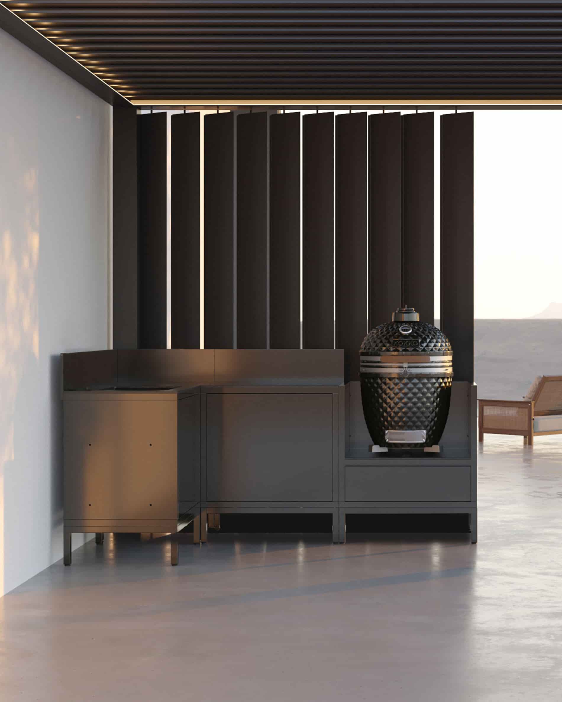 Outdoor-Küche PILOTIS - 4 Module mit Winkel für Kokko