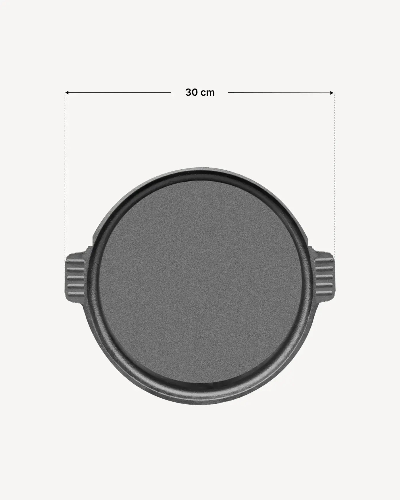 Plaque ronde en fonte avec deux poignées latérales, vue de dessus, diamètre extérieur 30 cm